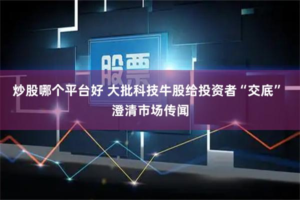 炒股哪个平台好 大批科技牛股给投资者“交底” 澄清市场传闻