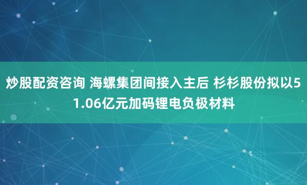 炒股配资咨询 海螺集团间接入主后 杉杉股份拟以51.06亿元加码锂电负极材料